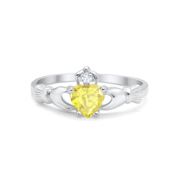 Heart Shape Simulated Yellow CZ Claddagh Wedding Ring 925 Sterling Silver